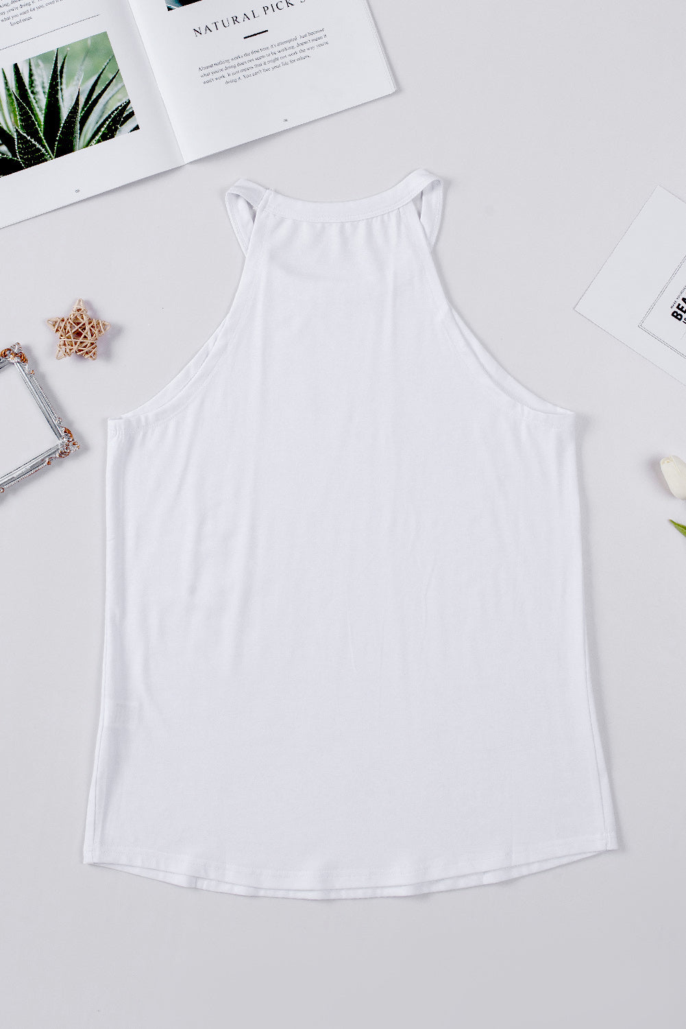 Women's Tank Top Featuring White Crew Neck