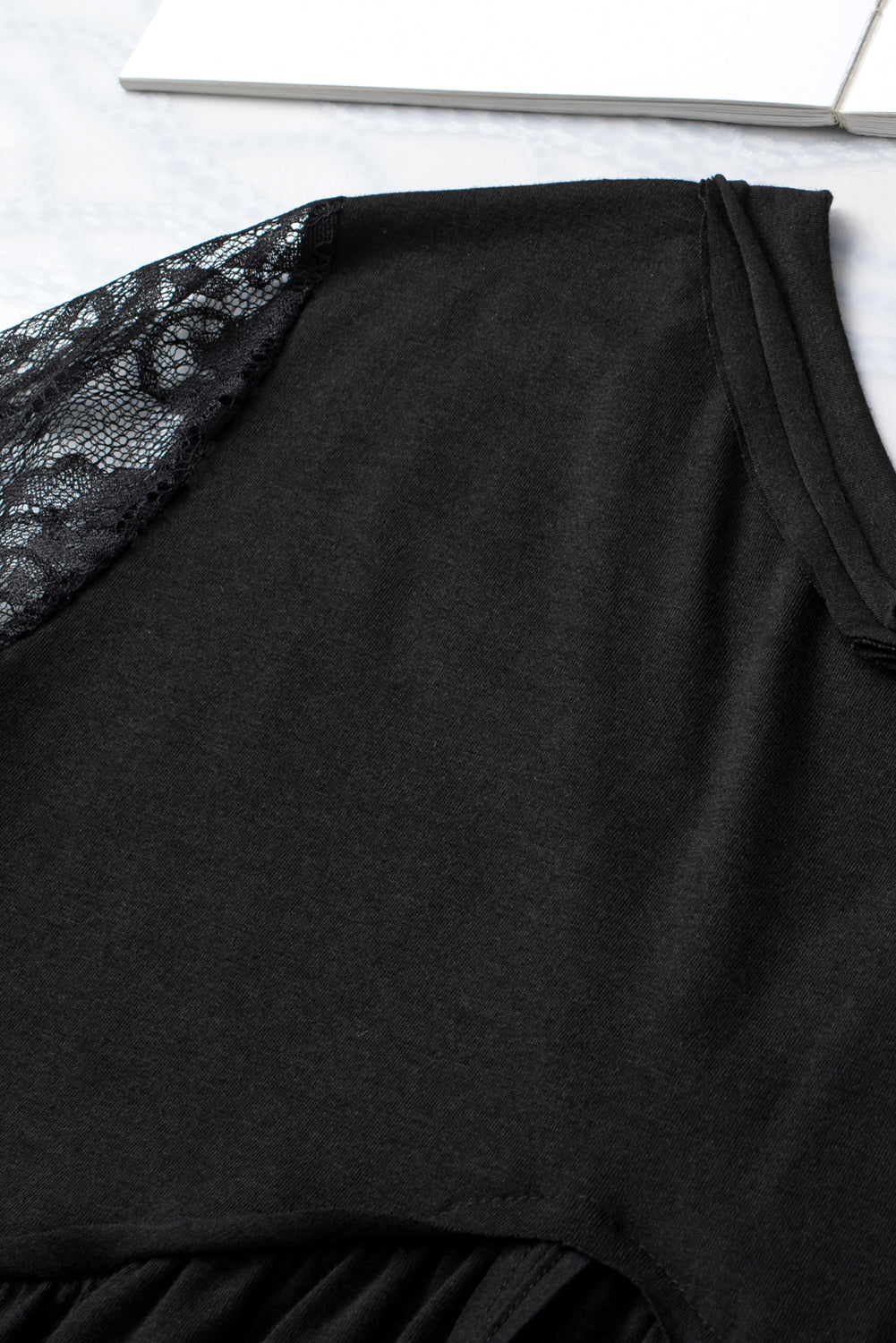 Women's Babydoll Top with Ruffle-Trimmed Eyelash Lace-Trimmed