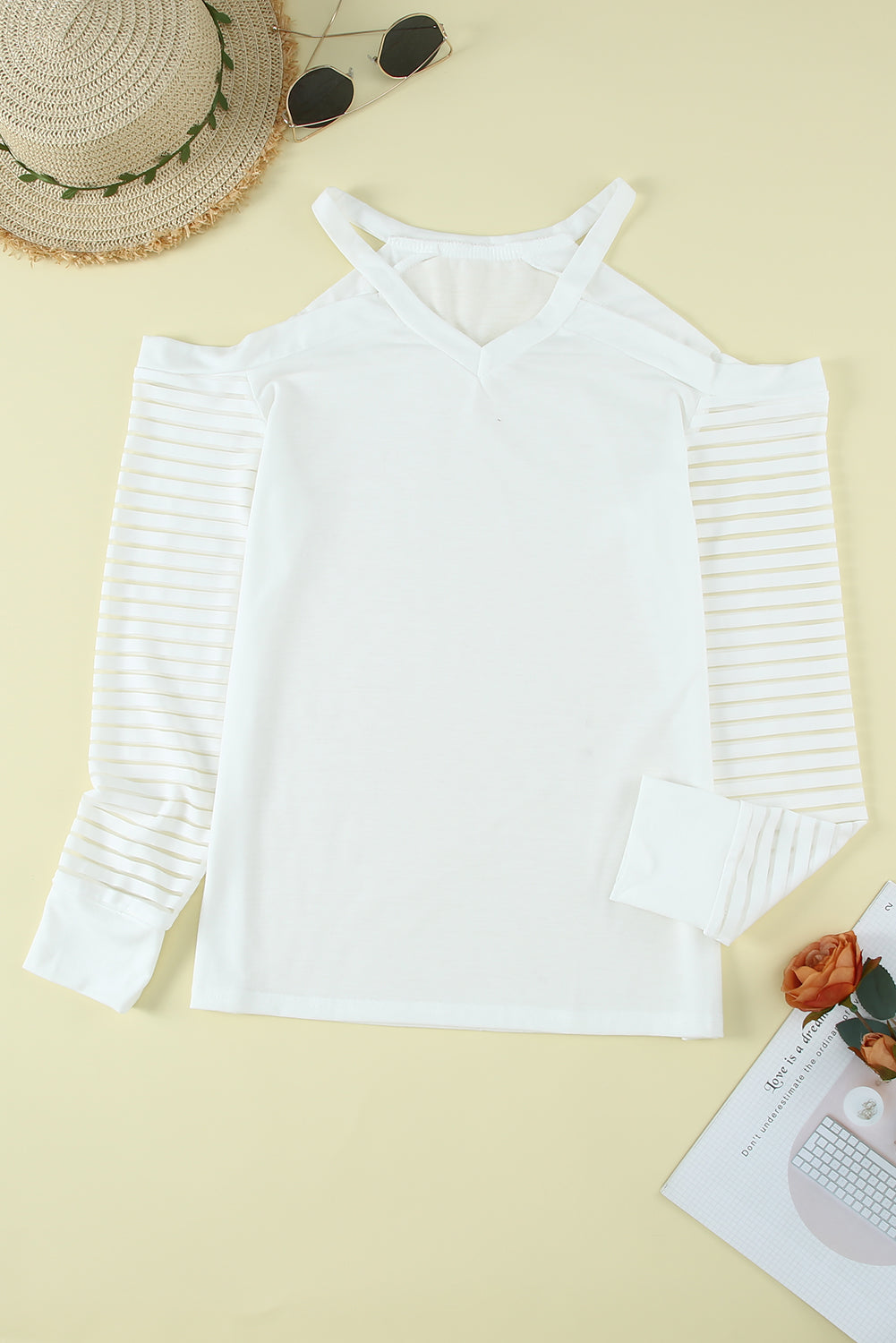 Women's Mesh Striped Long-Sleeve T-shirt