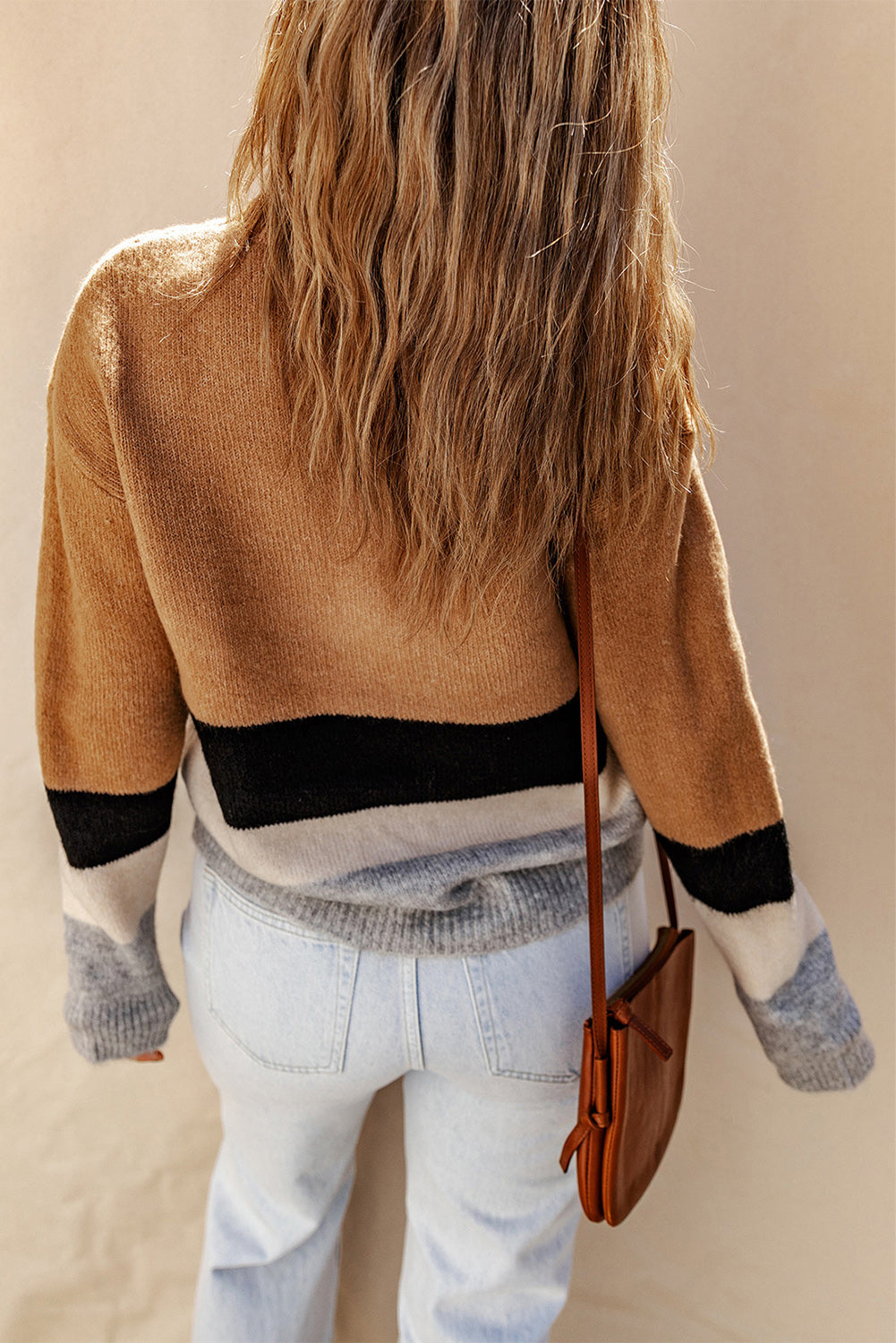 Women's Knit Sweater with Striped Rib-Knitted