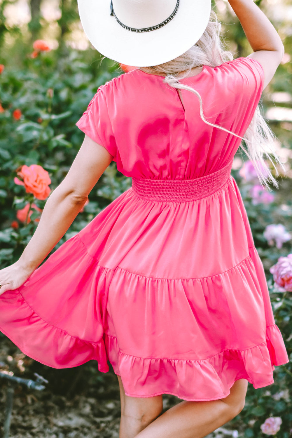 Women's Dress with Smock Waist Layered Ruffle-Trimmed