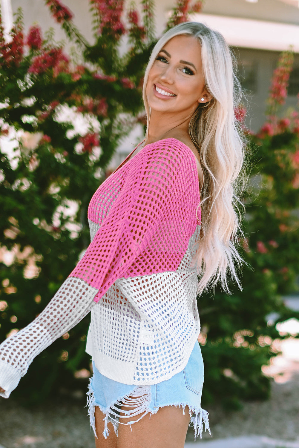 Women's Eyelet Twisted Back Knit Top Everyday Style