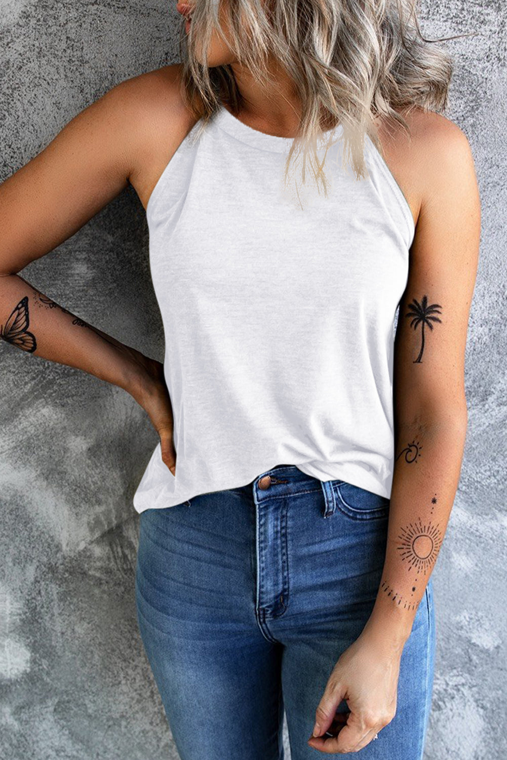 Women's Tank Top Featuring White Crew Neck