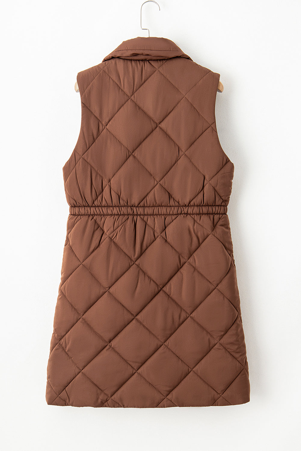 Women's Vest Featuring Puffer Longline Quilted Stand Collar