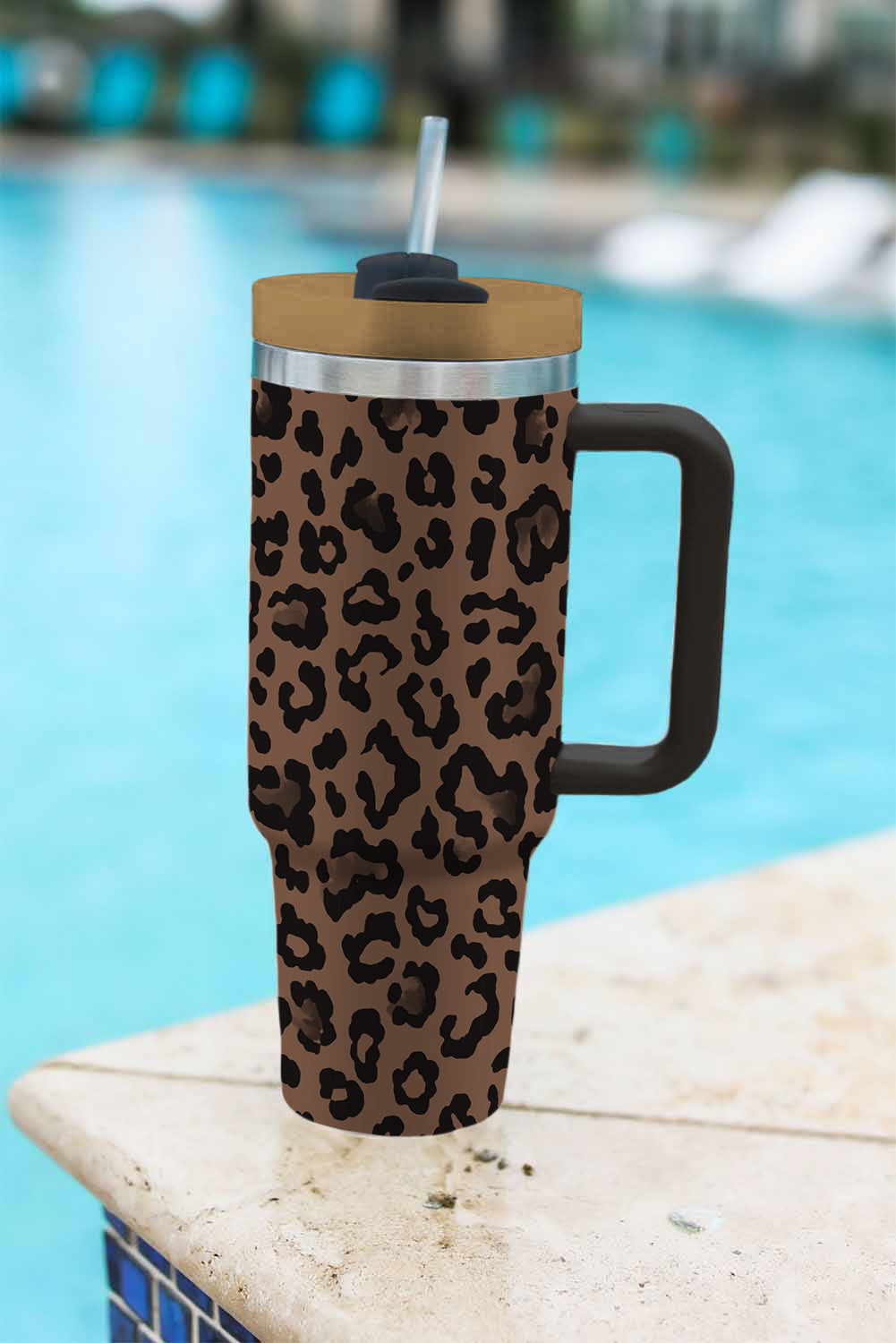 Handle Stainless Leopard-Print Stainless Steel Large Vacuum Cup 40oz