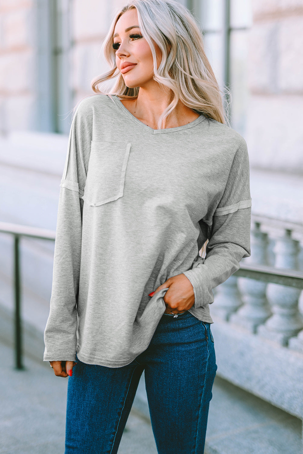 Women's Top with Pocket-Detail Oversized Drop Sleeve
