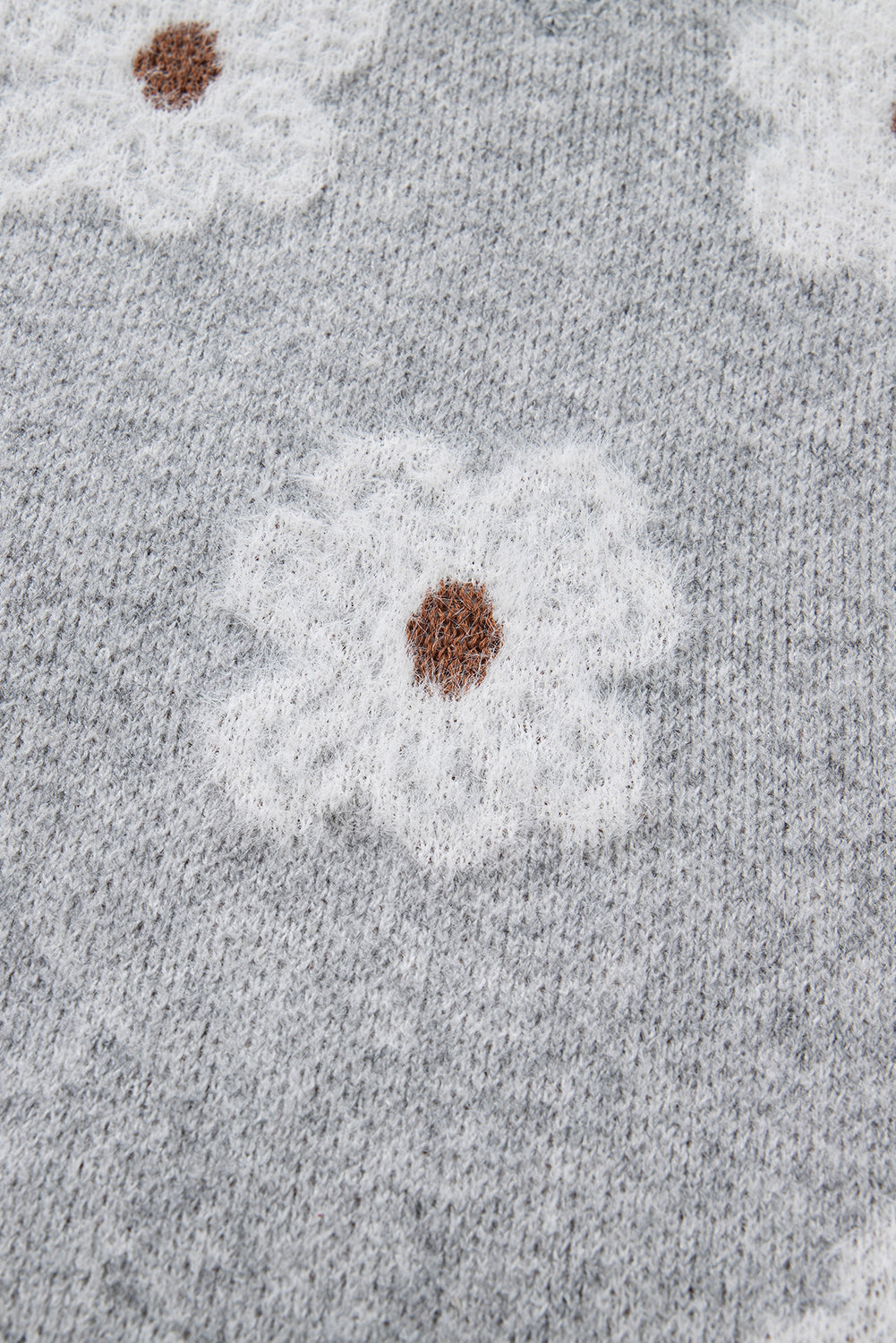 Print Cute Flower V-Neck Drop-Shoulder Baggy Knit Top