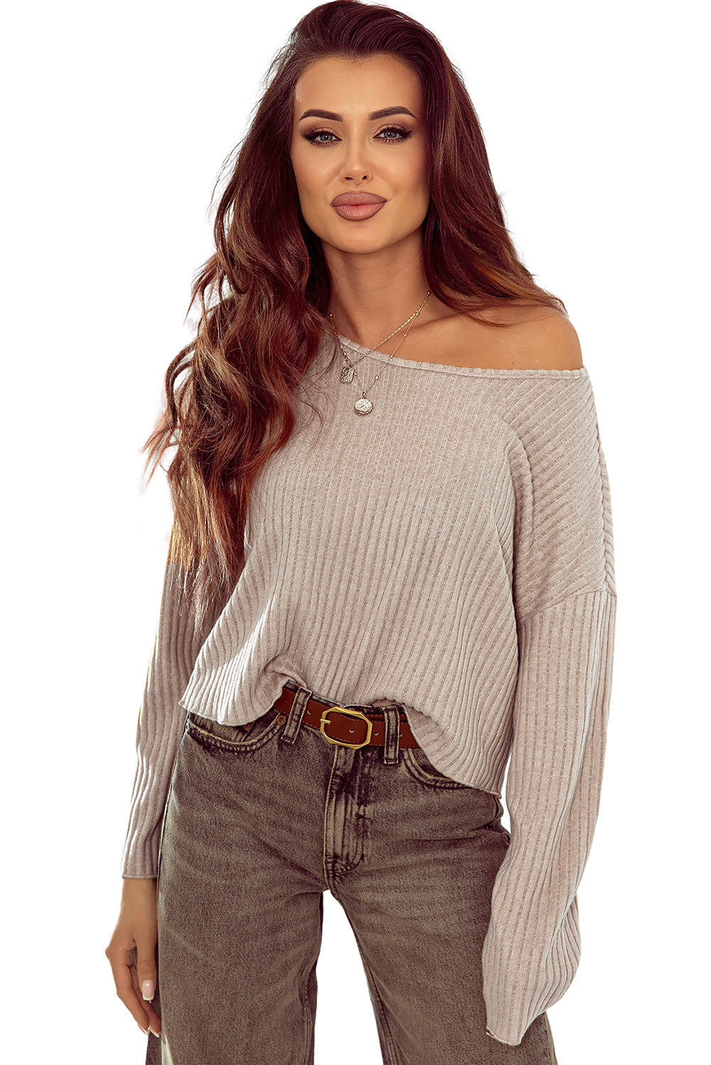 Women's Lettuce Cuffs Loose Rib-Knitted Knit Top