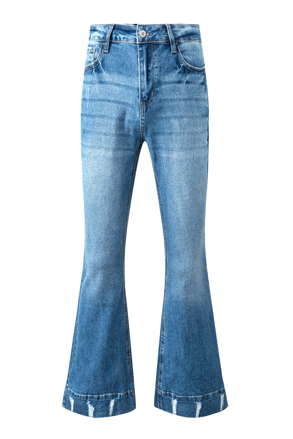 Women's Flare Jeans with Slight Distressed Wash