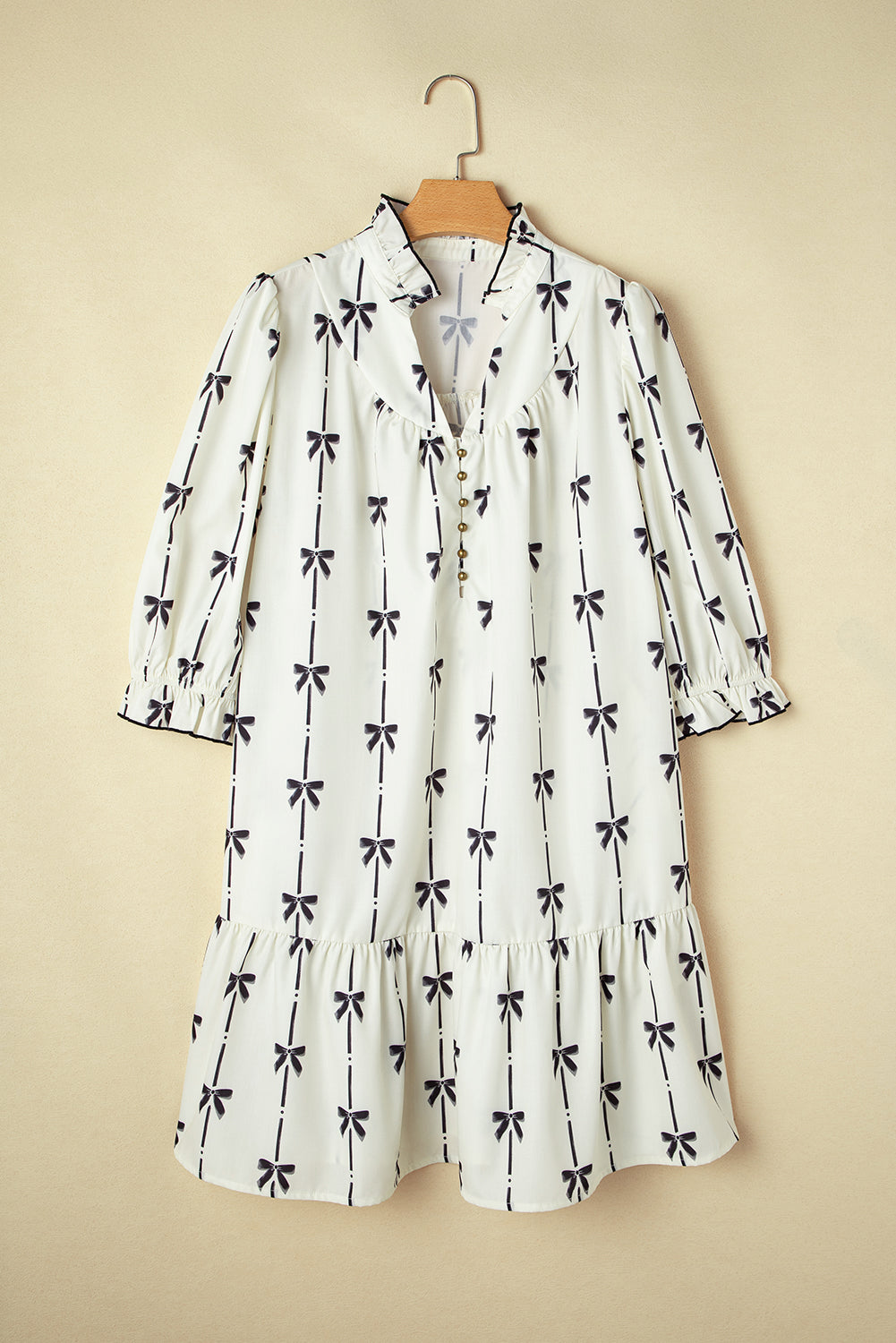 Bow Printed Ruffled Plus Size Mini Dress