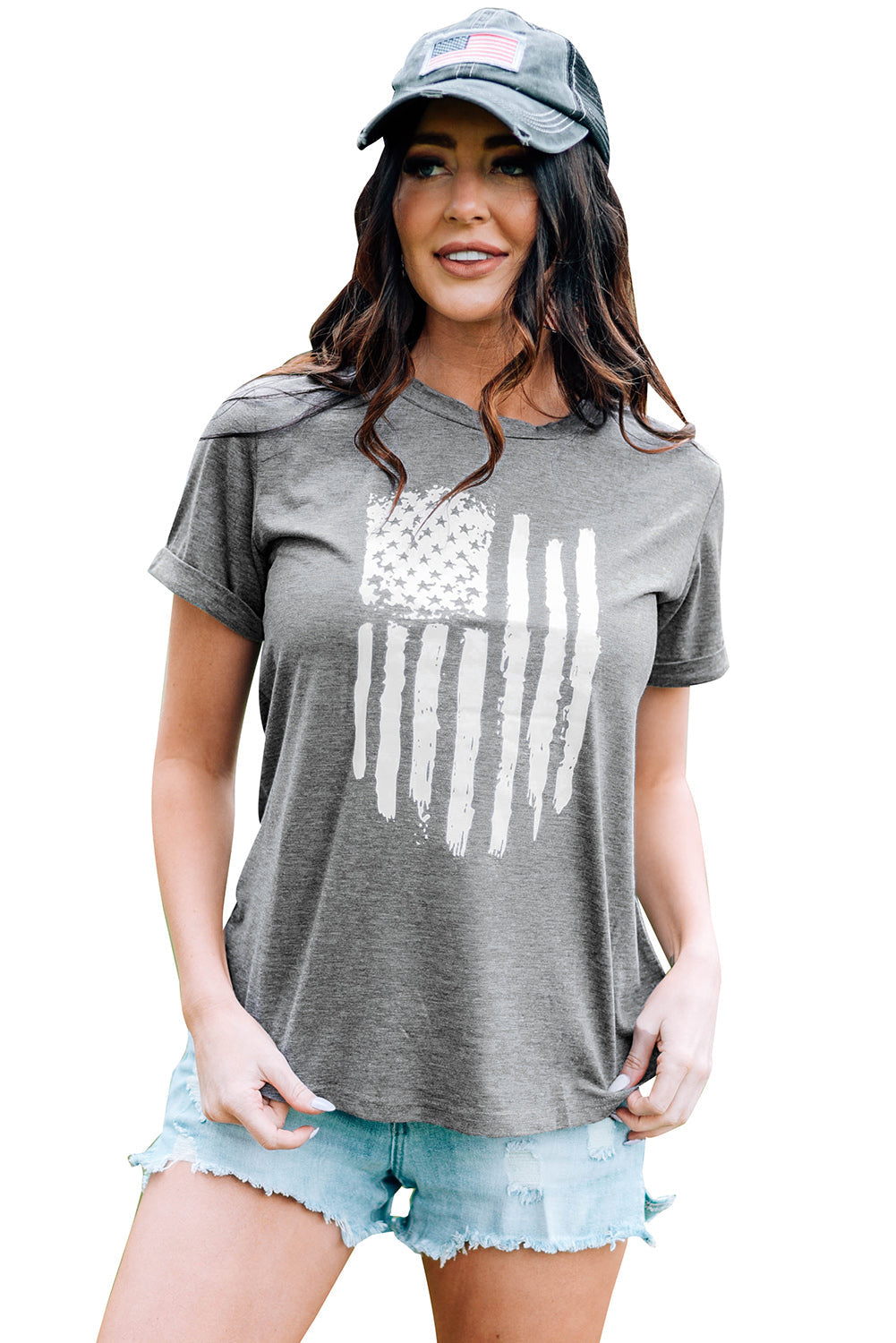 T-shirt for Women Crew Neck America Flag Print