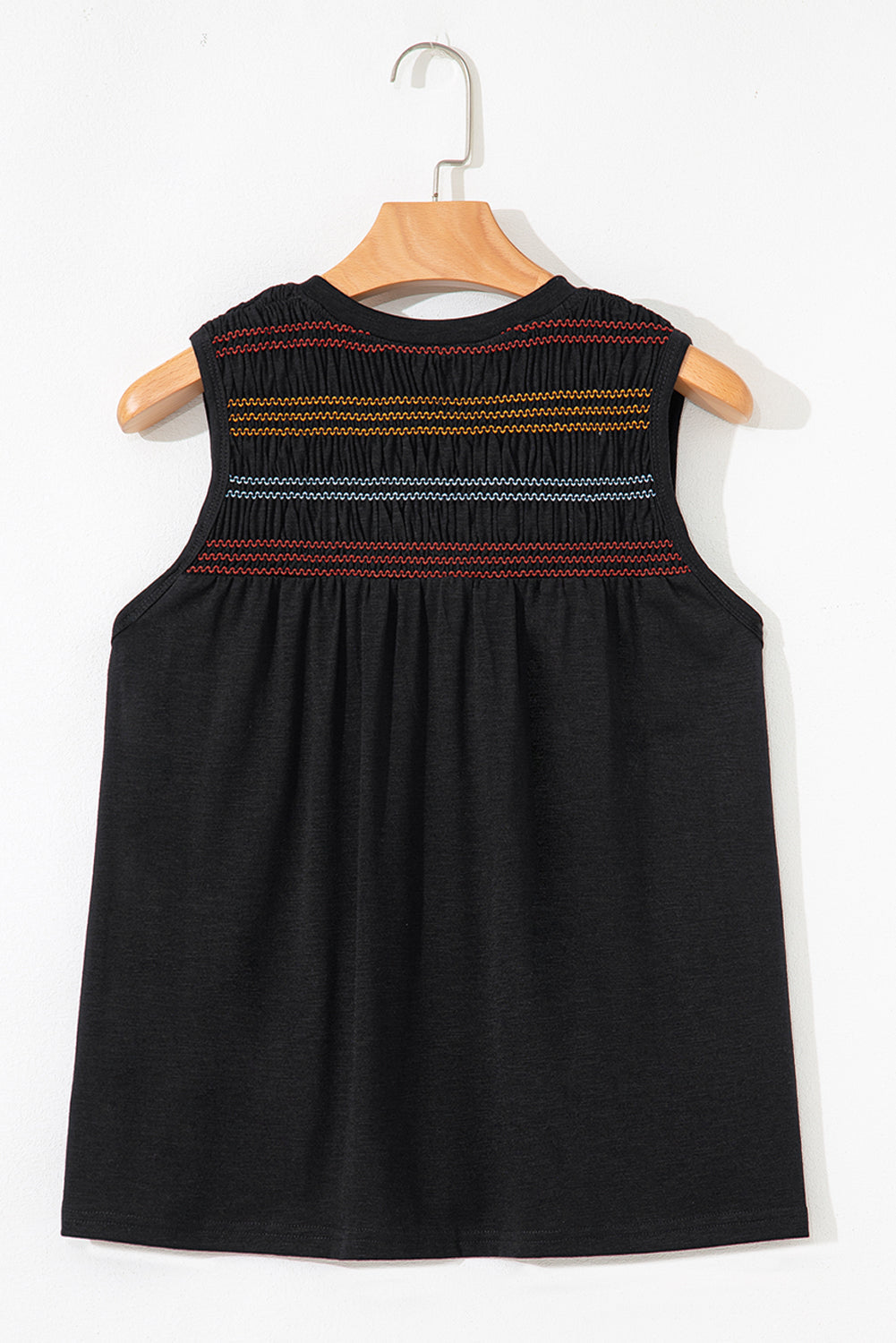 Shirred Yoke Colorful Yoke Notched V-Neck Tank Top