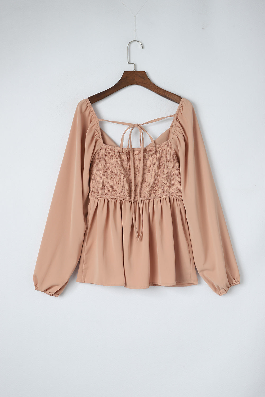 Women's Notched V Neck Shirred Back Peplum Blouse