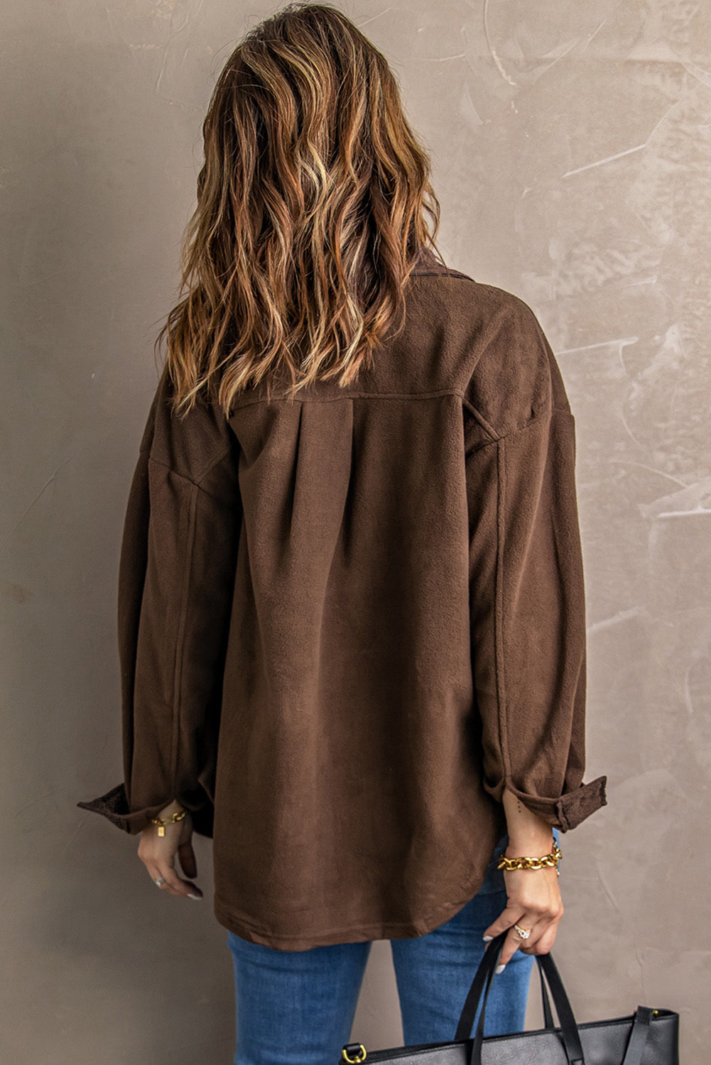 Women's Shirt Jacket Featuring Collar Turn Down