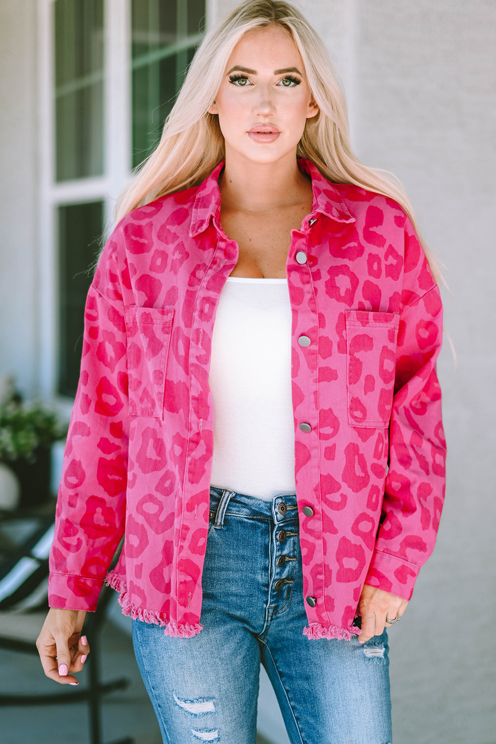 Women's Button Cuffs Raw-Edge Jacket