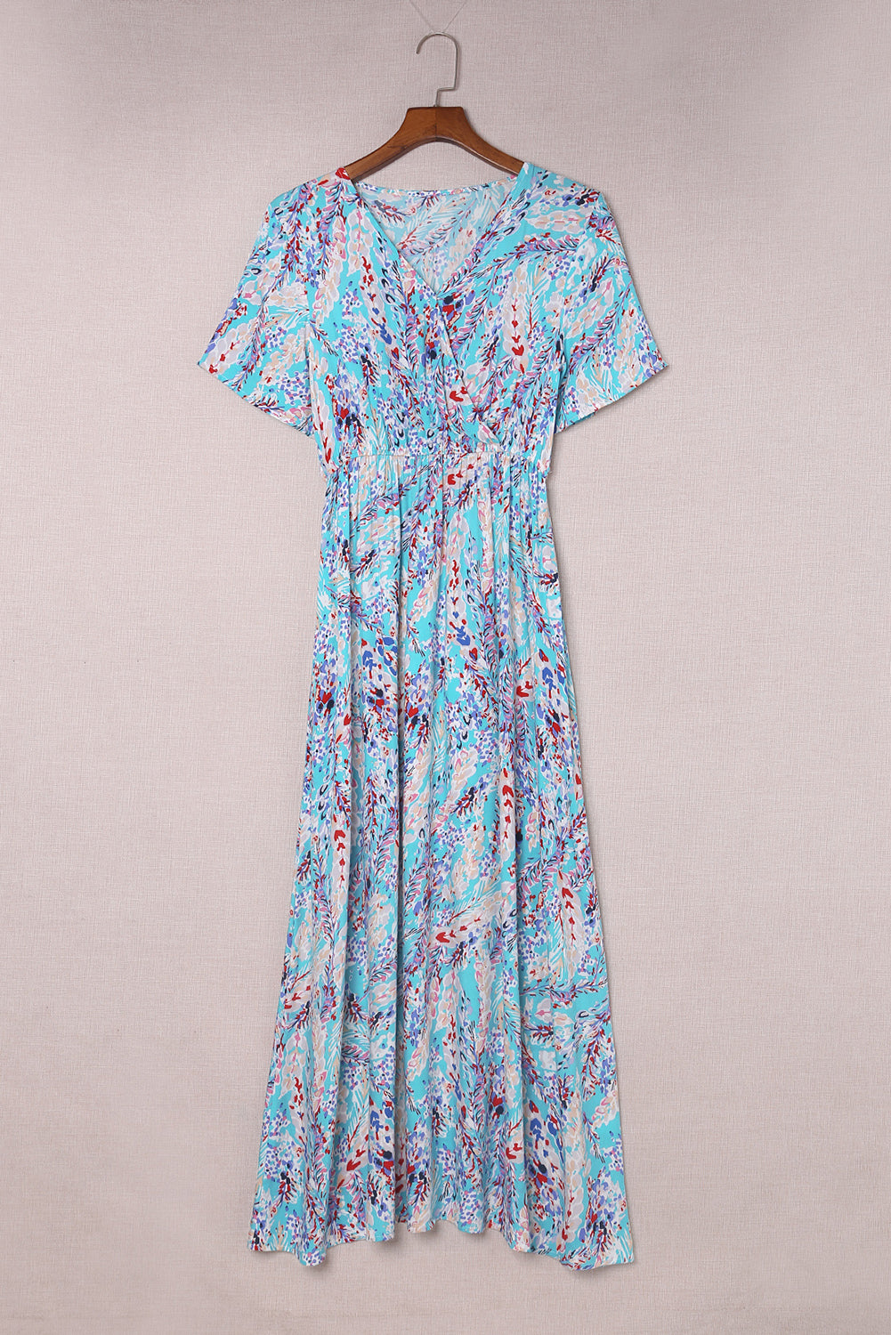 Women's Maxi Dress Featuring Wrap V Neck Floral-Print