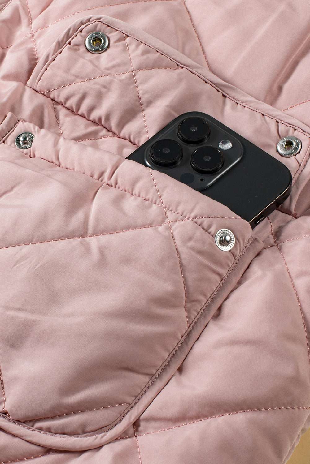 Lined Quilted Fleece Quilted Vest Coats in Pink