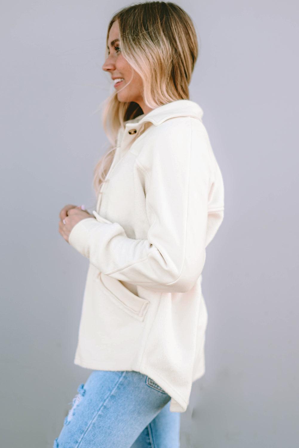 Shacket for Women Button-Front Raw-Edge