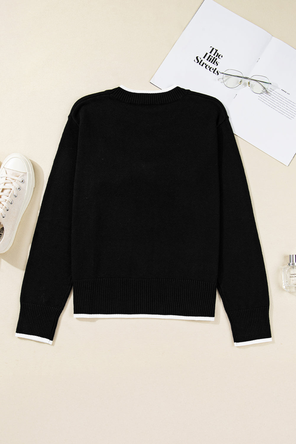 Trim Big Contrast Big Bow Accent Holiday Cropped Knit Top