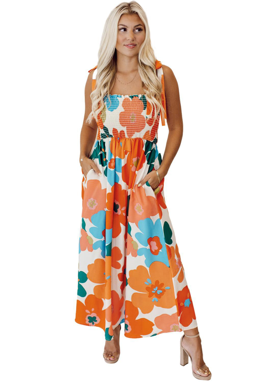 Women's Maxi Floral-Print Self Tie-Front Straps Dresses