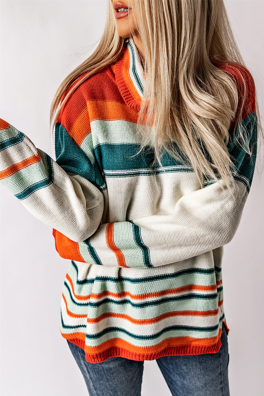 Knit Sweater for Women Cowl Neck Color-Block