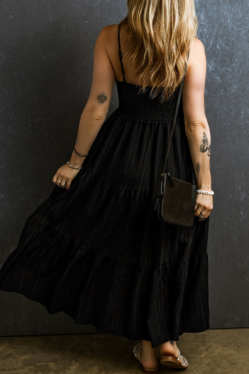 Maxi Dress for Women Layered Spaghetti Straps Pleat-Detail