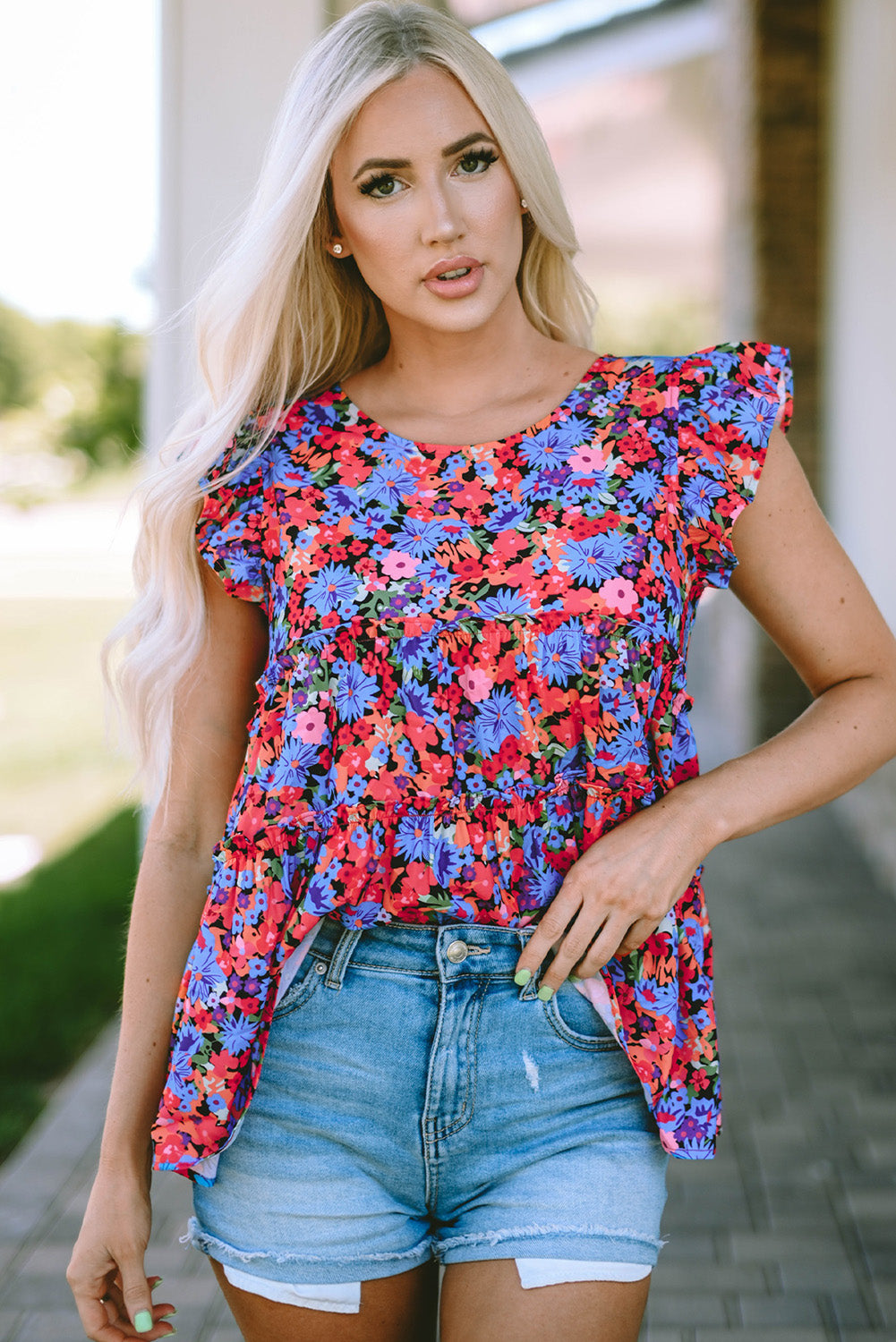 Women's Babydoll Top Featuring Ruffle-Trimmed Layered