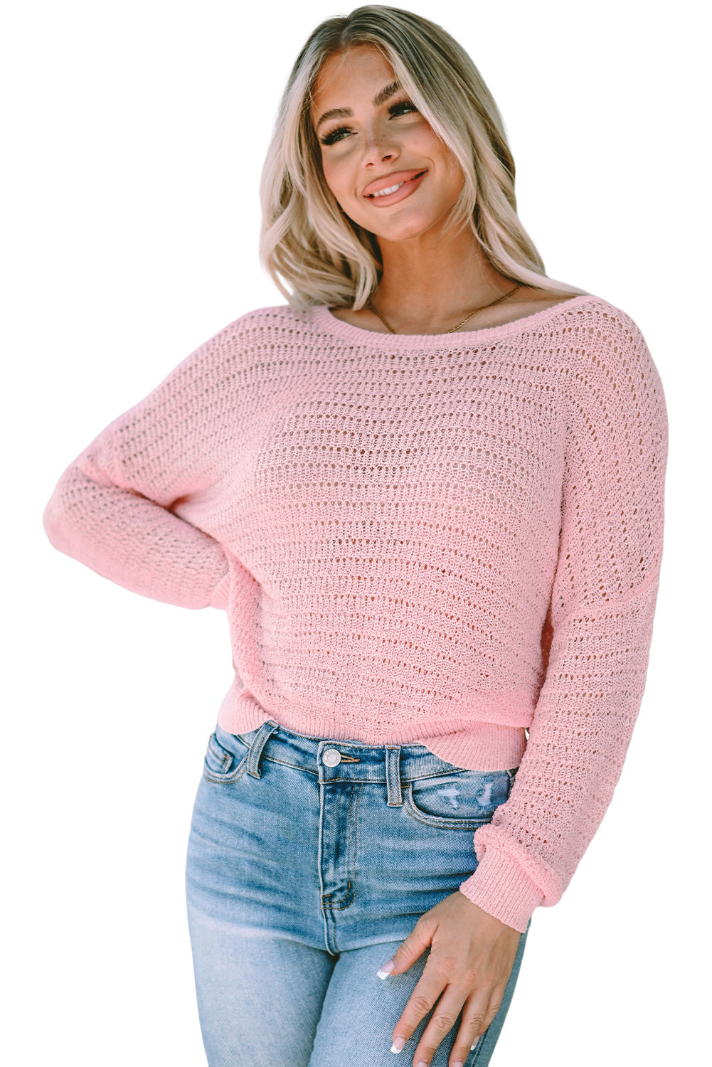 Women's Top with Eyelets Long-Sleeve Knitted