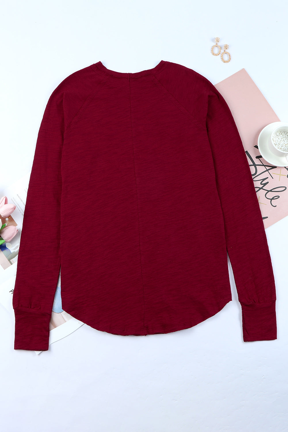 Women's Top Featuring Long-Sleeve Solid Crew Neck