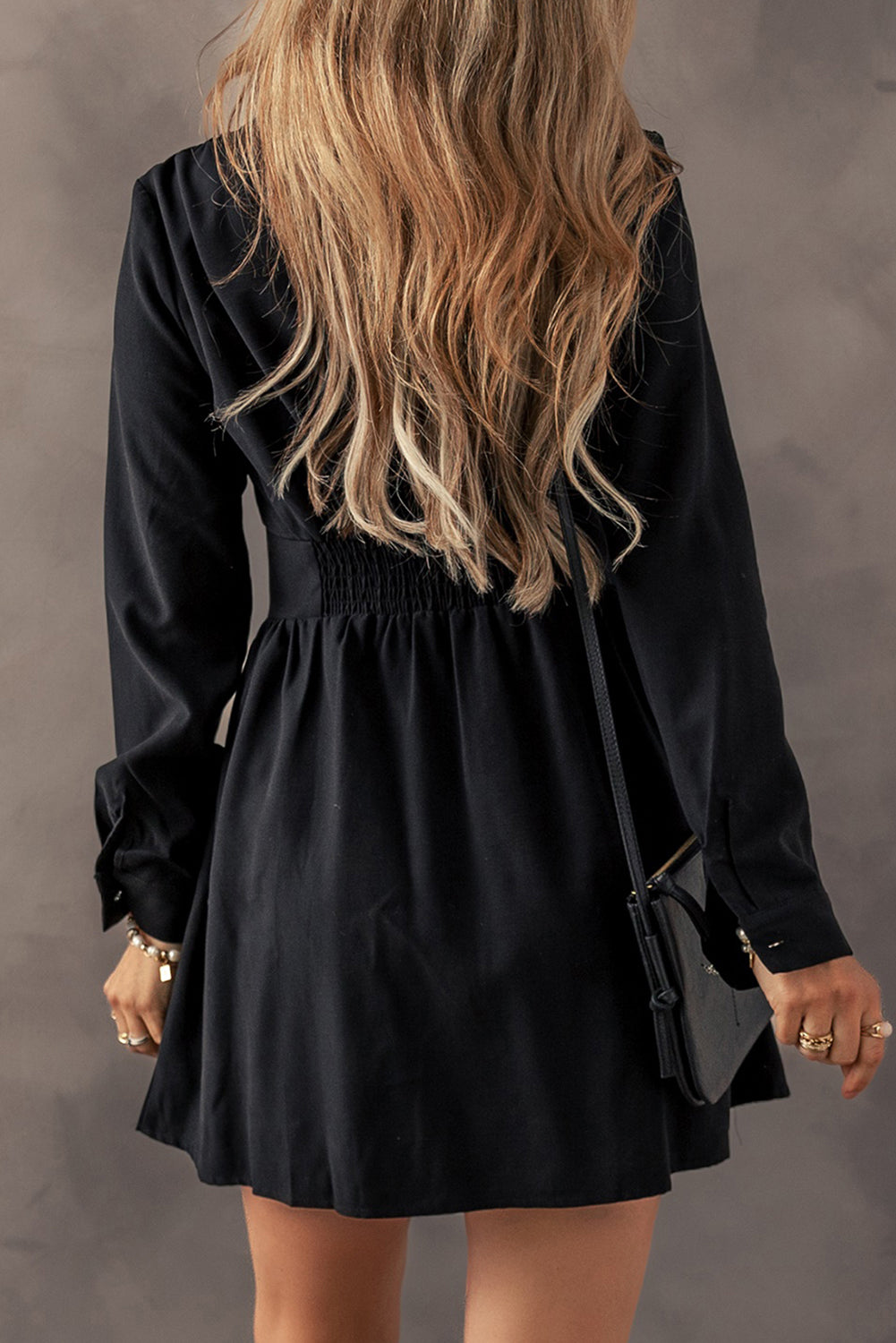 Women's Mini Dress with High-Rise Shirt Elastic Cinched