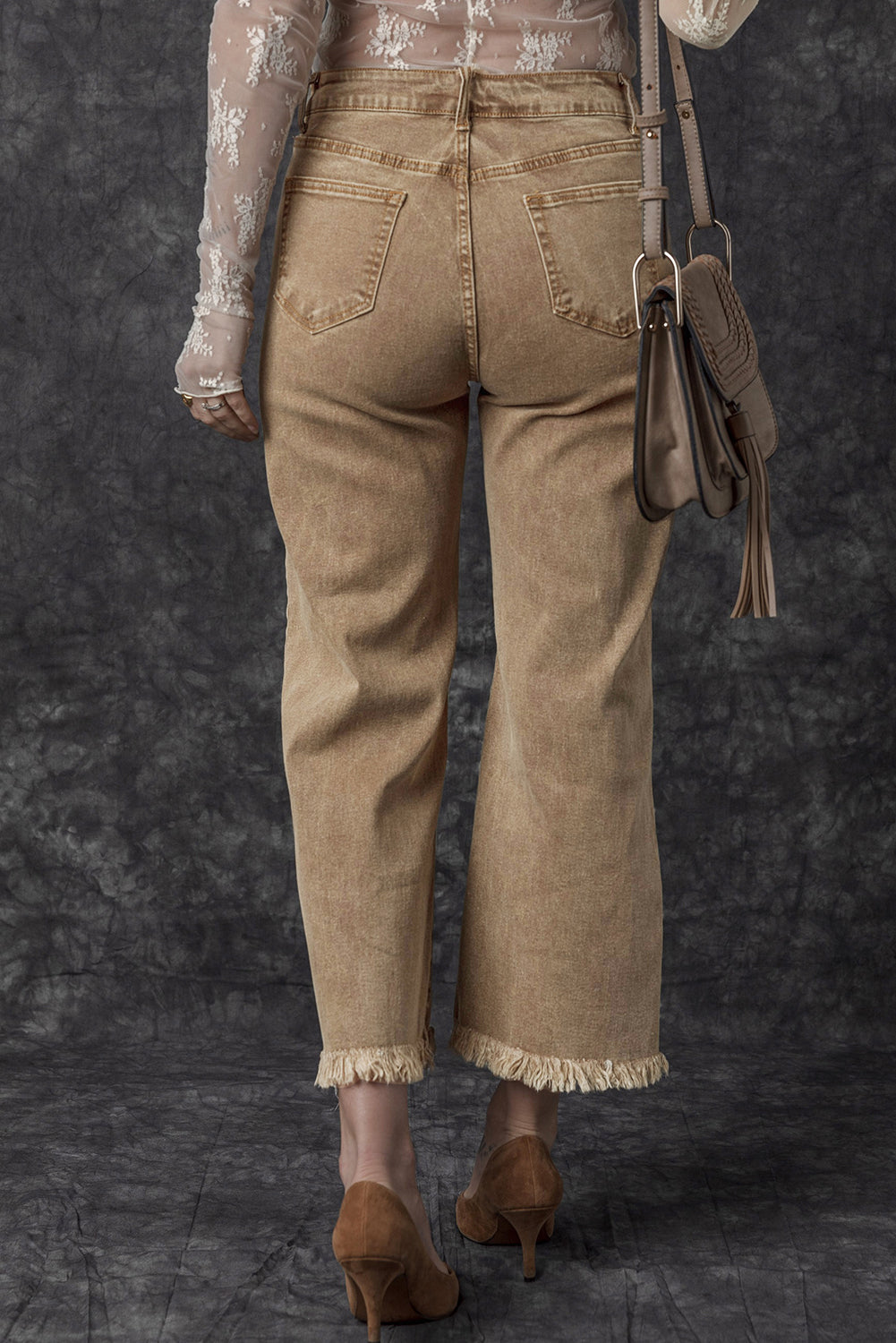 Women's Jeans Featuring Acid Washed High Rise Cropped Wide-Leg