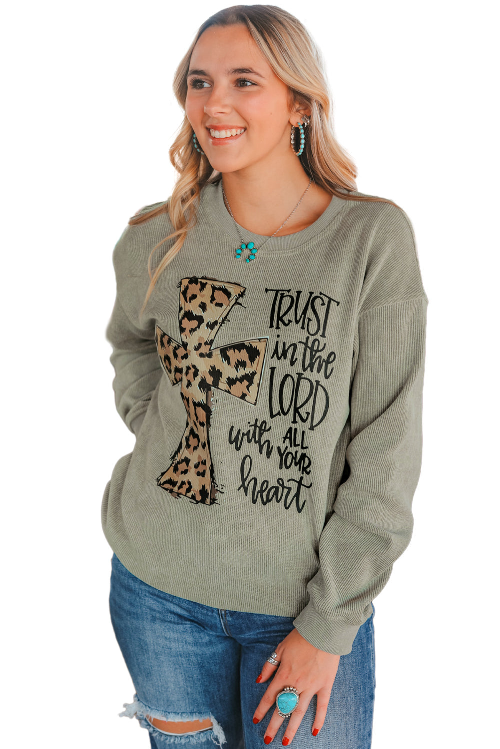 Women's Sweatshirt with Corded Oversized Jesus Cross