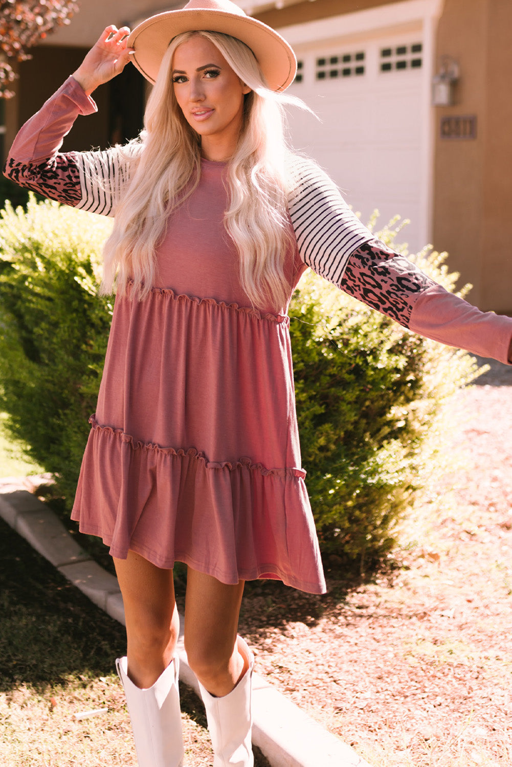 Women's Striped Long-Sleeve Mini Dress