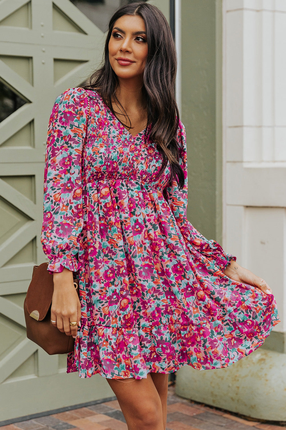 Floral Dresses for Women Sleeve Shirred Puffy