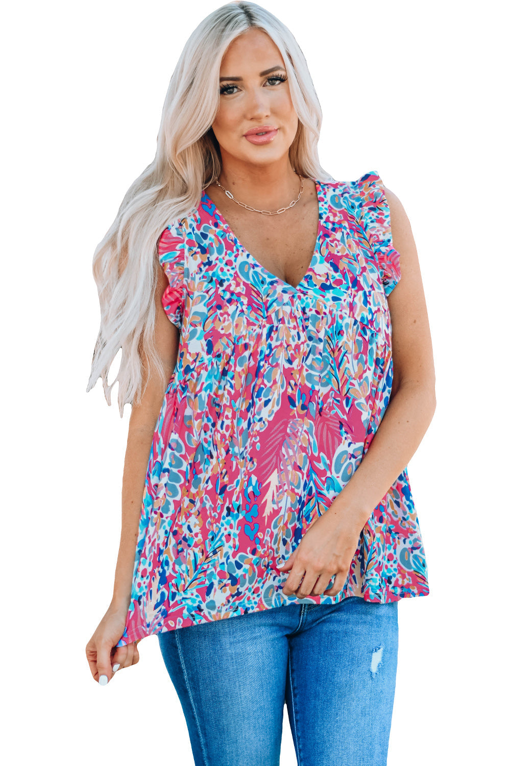 Women's Tank Top with Bohemian Pattern Flounce