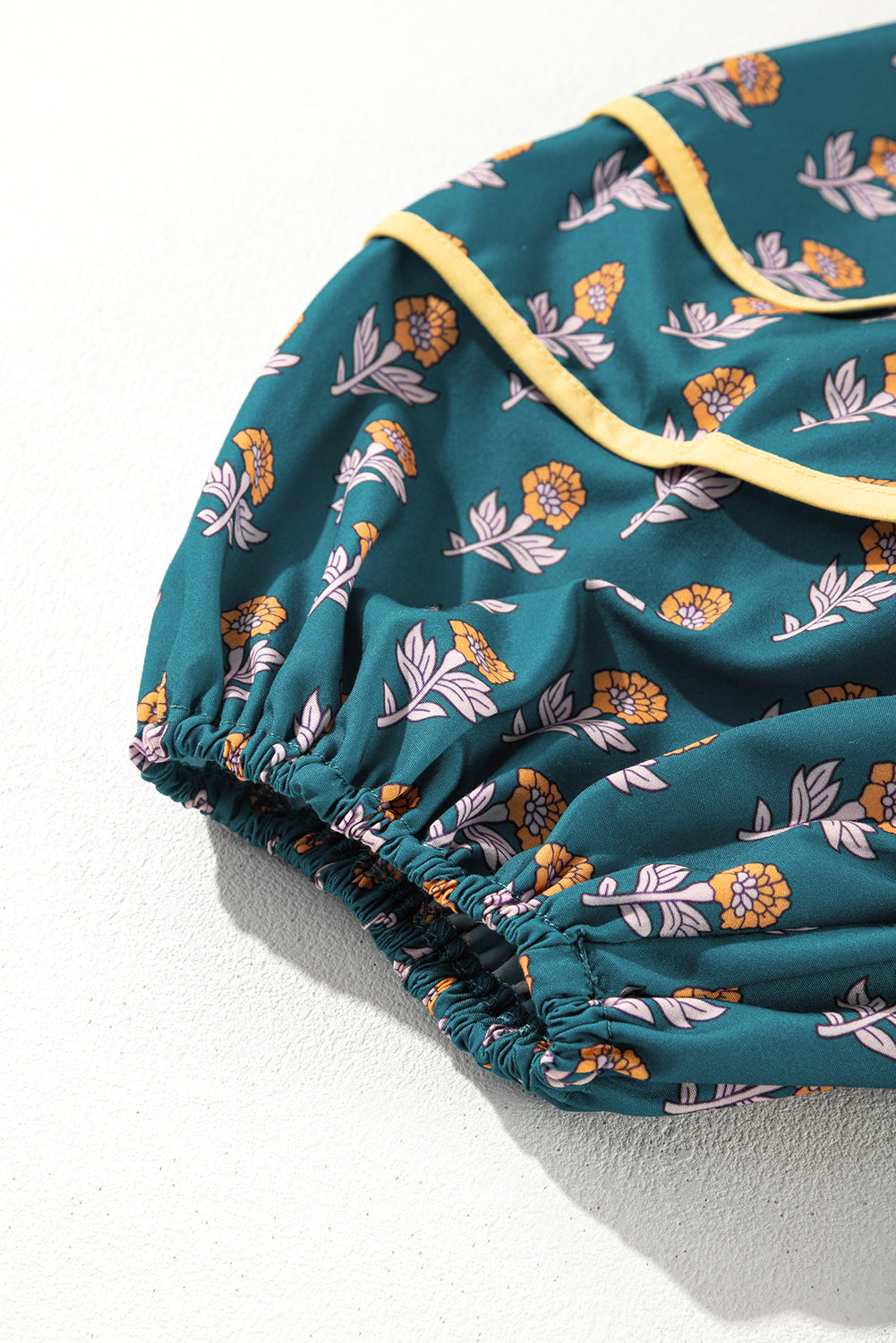 Floral Contrast Trim Square Neck Puff Sleeve Dress