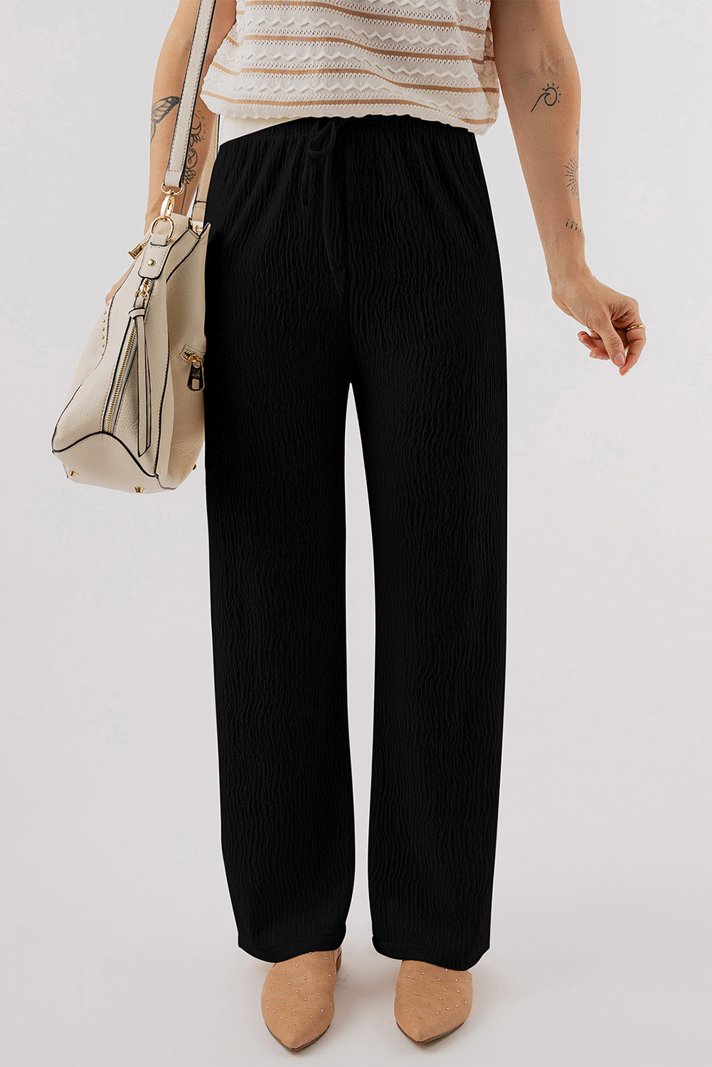 Pants for Women Drawcord Textured Loose