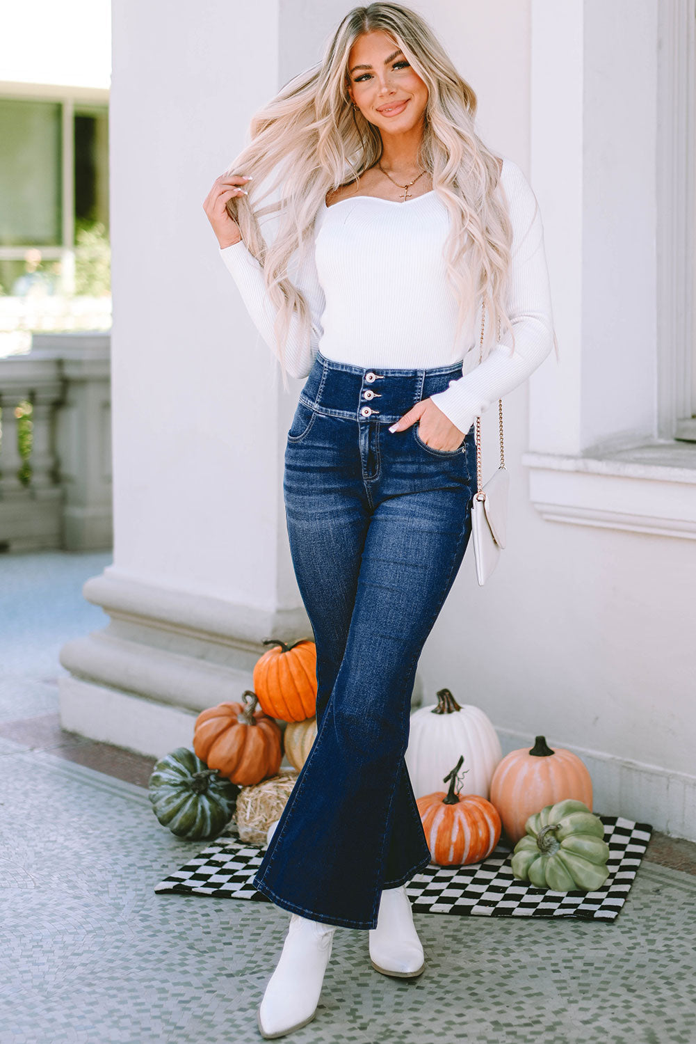 Women's Flare Jeans with Waistband Elastic Wide
