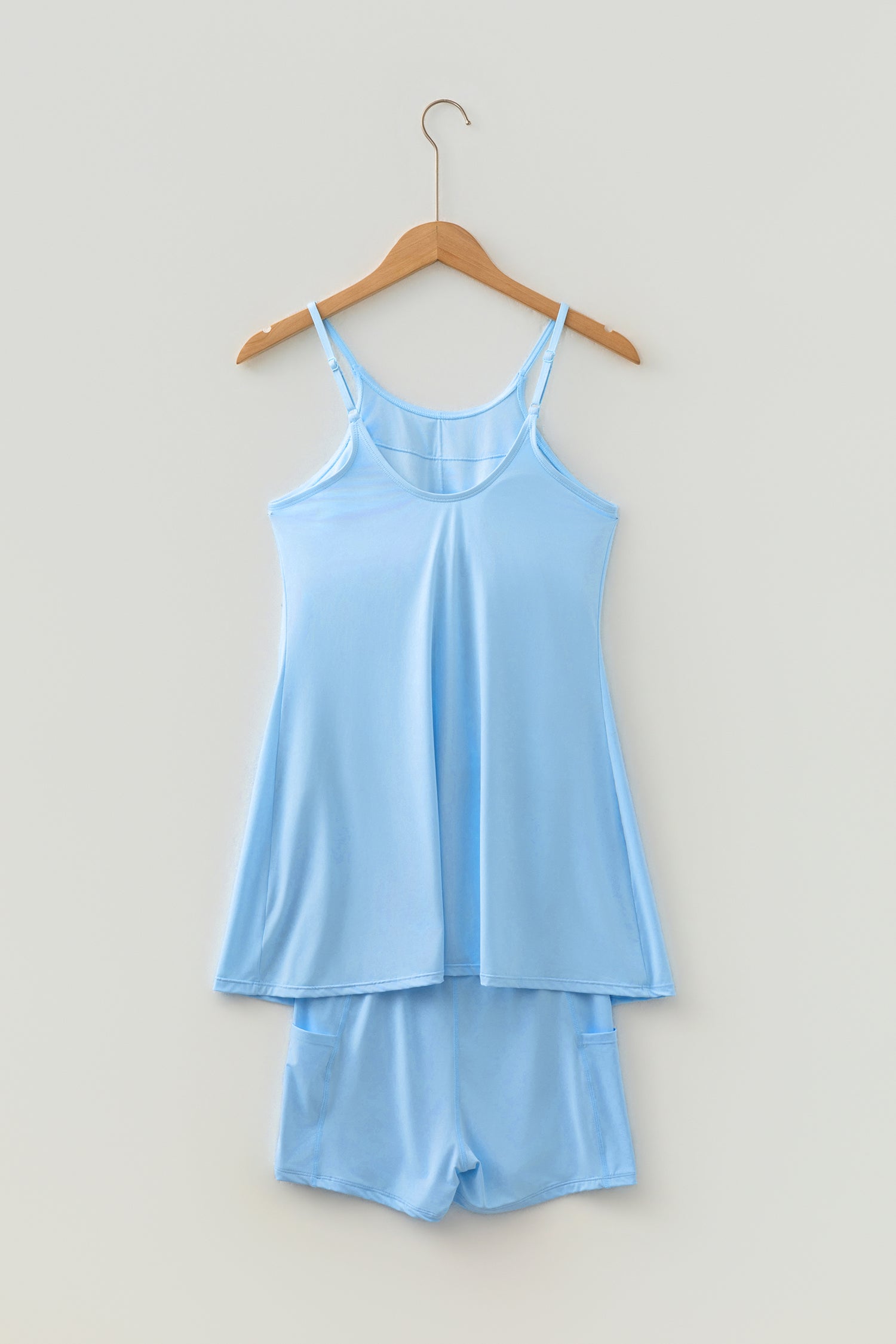Tunic Tank Dress Athletic Shorts 2-Piece Outfit in Beau Blue