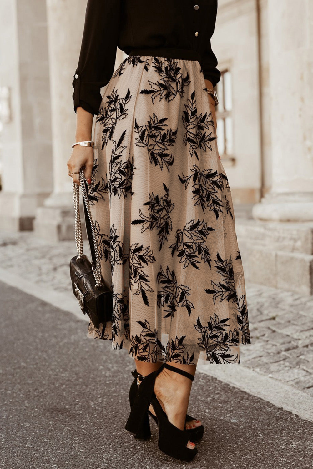 Women's Skirt Featuring Floral-Print Leaves High-Rise Maxi