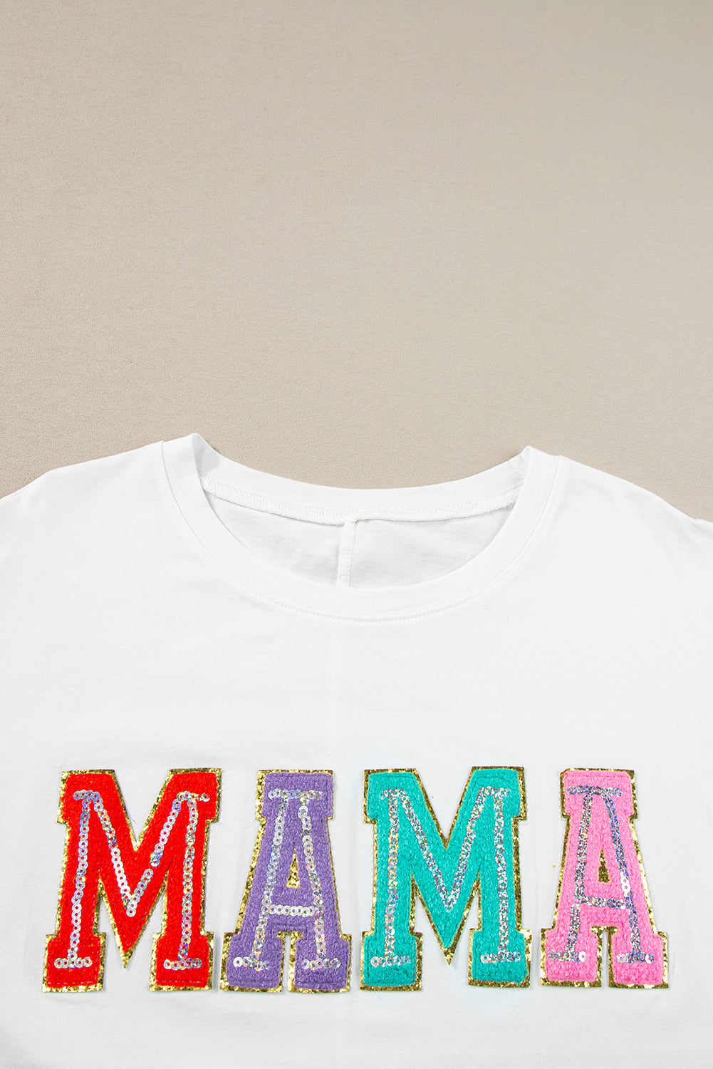Women's Chenille Patched Crew Neck T Shirt