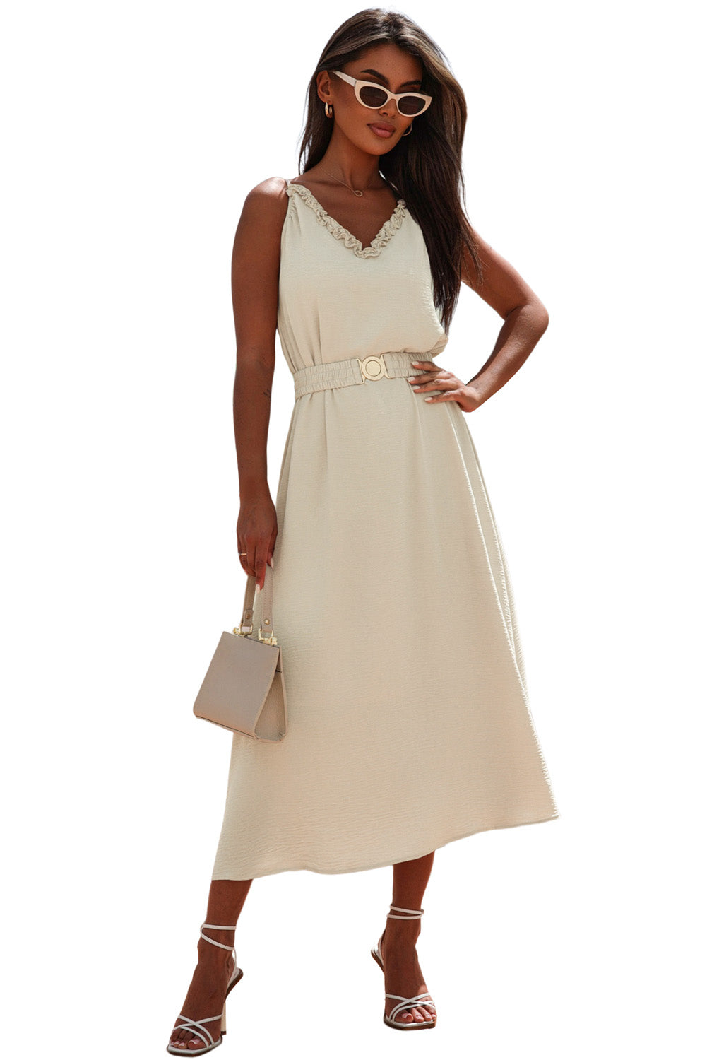 Women's Maxi Dress Featuring V Neck Sleeveless