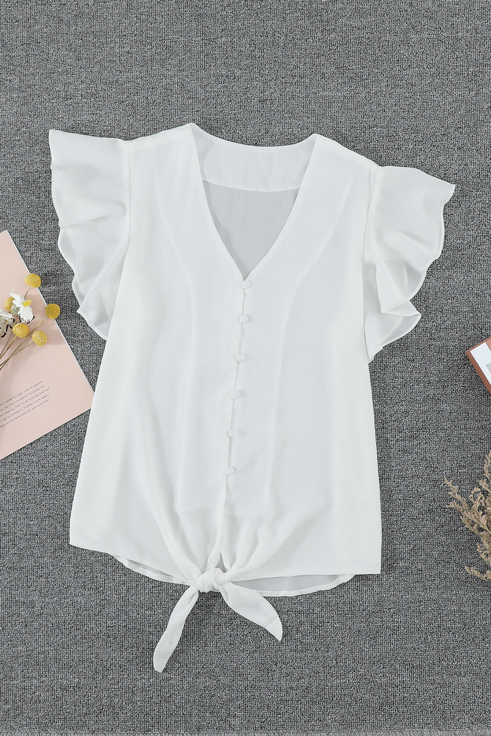 Women's Forever Tonight Button Down Tie Chic White Short-Sleeve Top