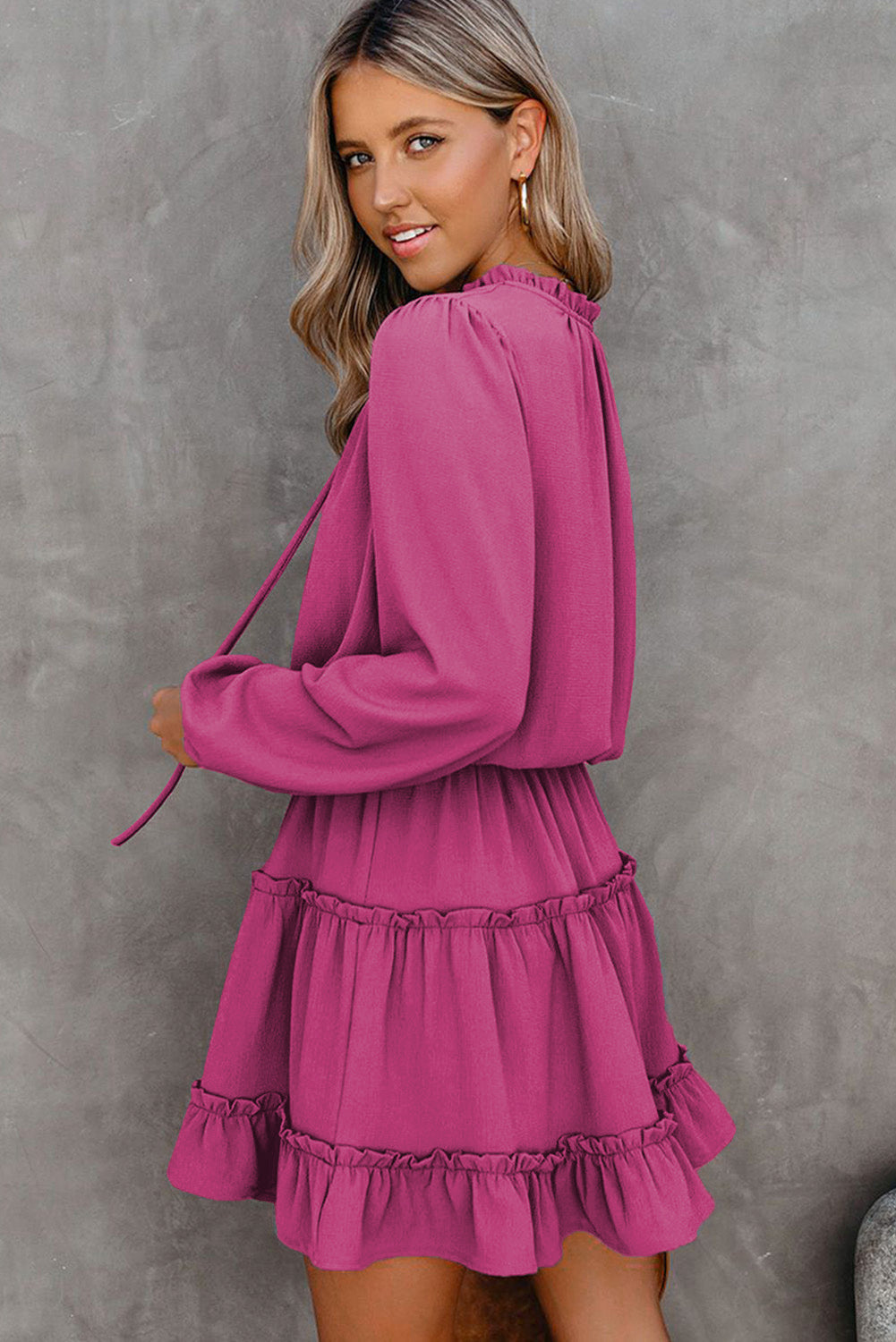 Mini Dress for Women Ruffle-Trimmed Layered V Neck