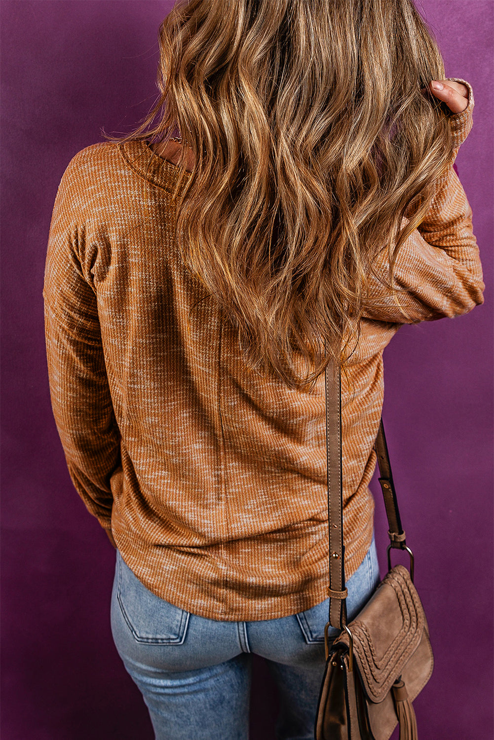 Henley Top for Women Dropped-Shoulder Long-Sleeve