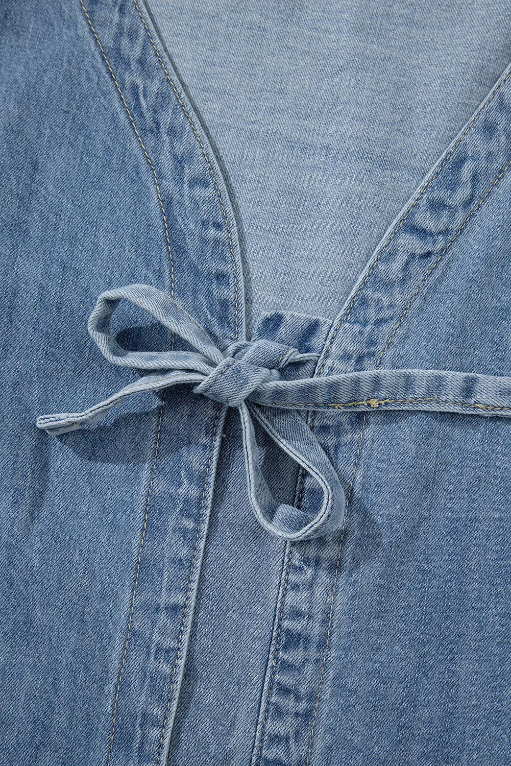 Tied Puff Front Long Sleeve Denim Top