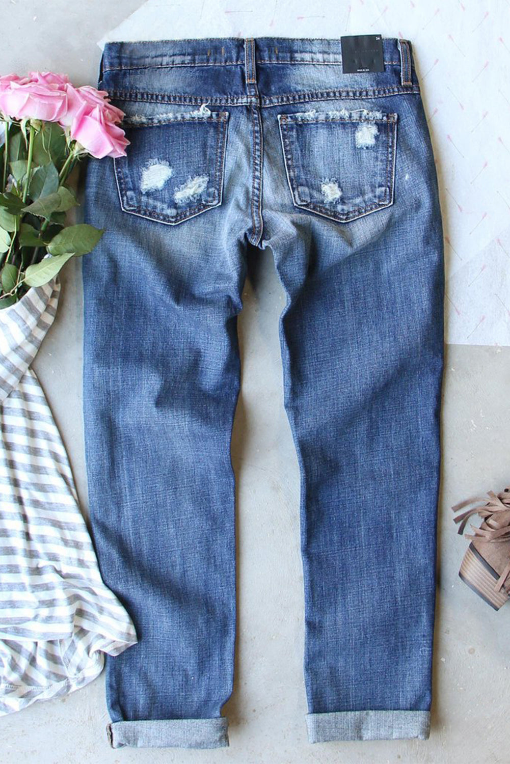 Women's Jeans Featuring St. Patricks Clover Sequin Distressed