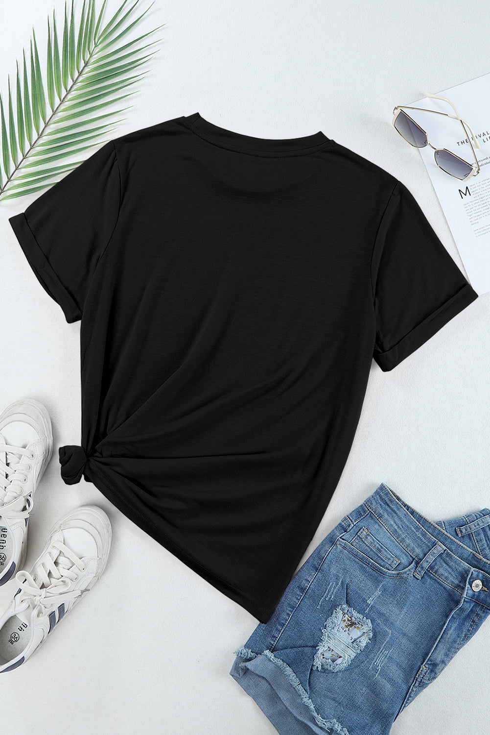 Women's Tee Featuring Crew Neck Everyday Plain