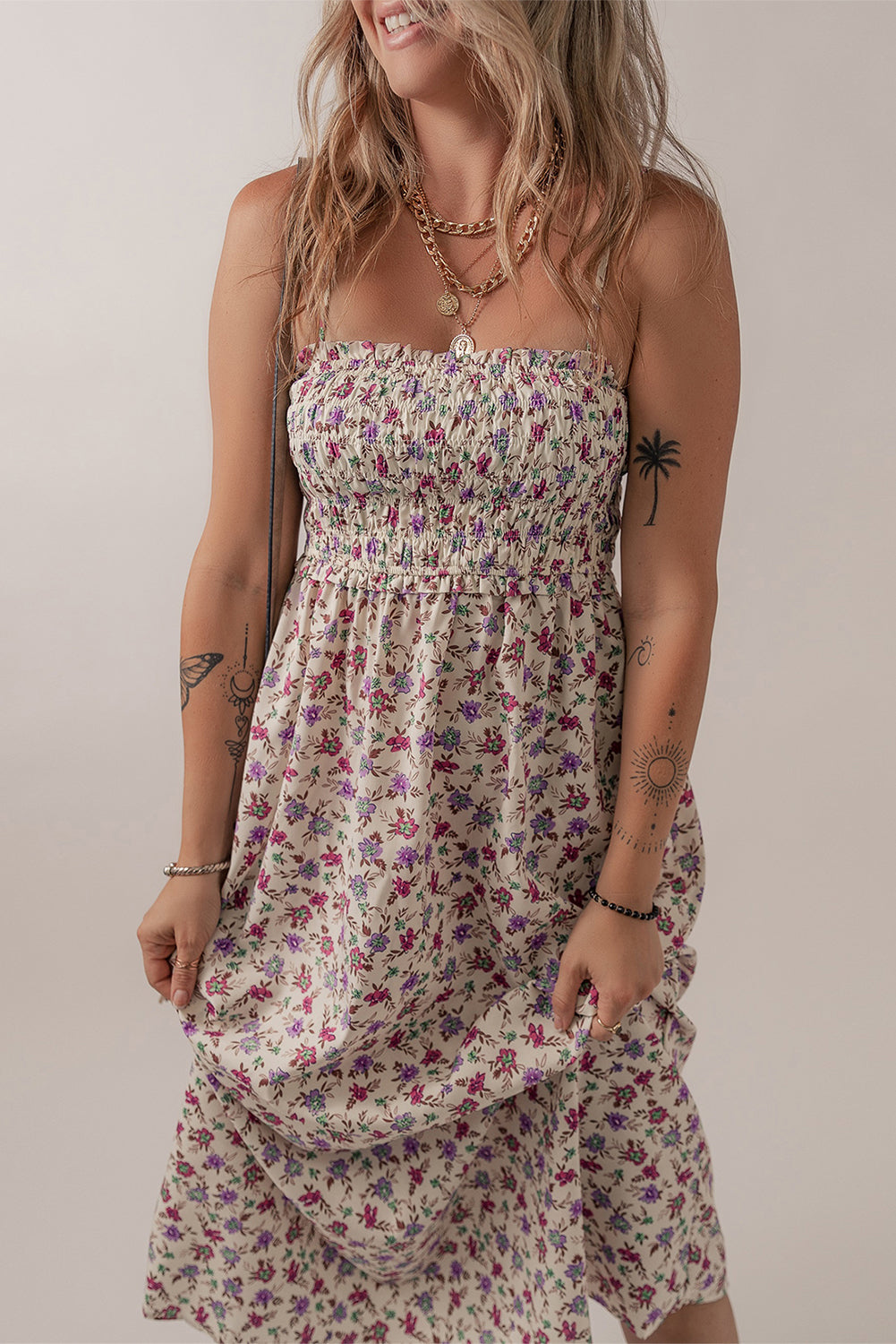 Bohemian Ditsy Floral Smocked Fit Flare Sundress