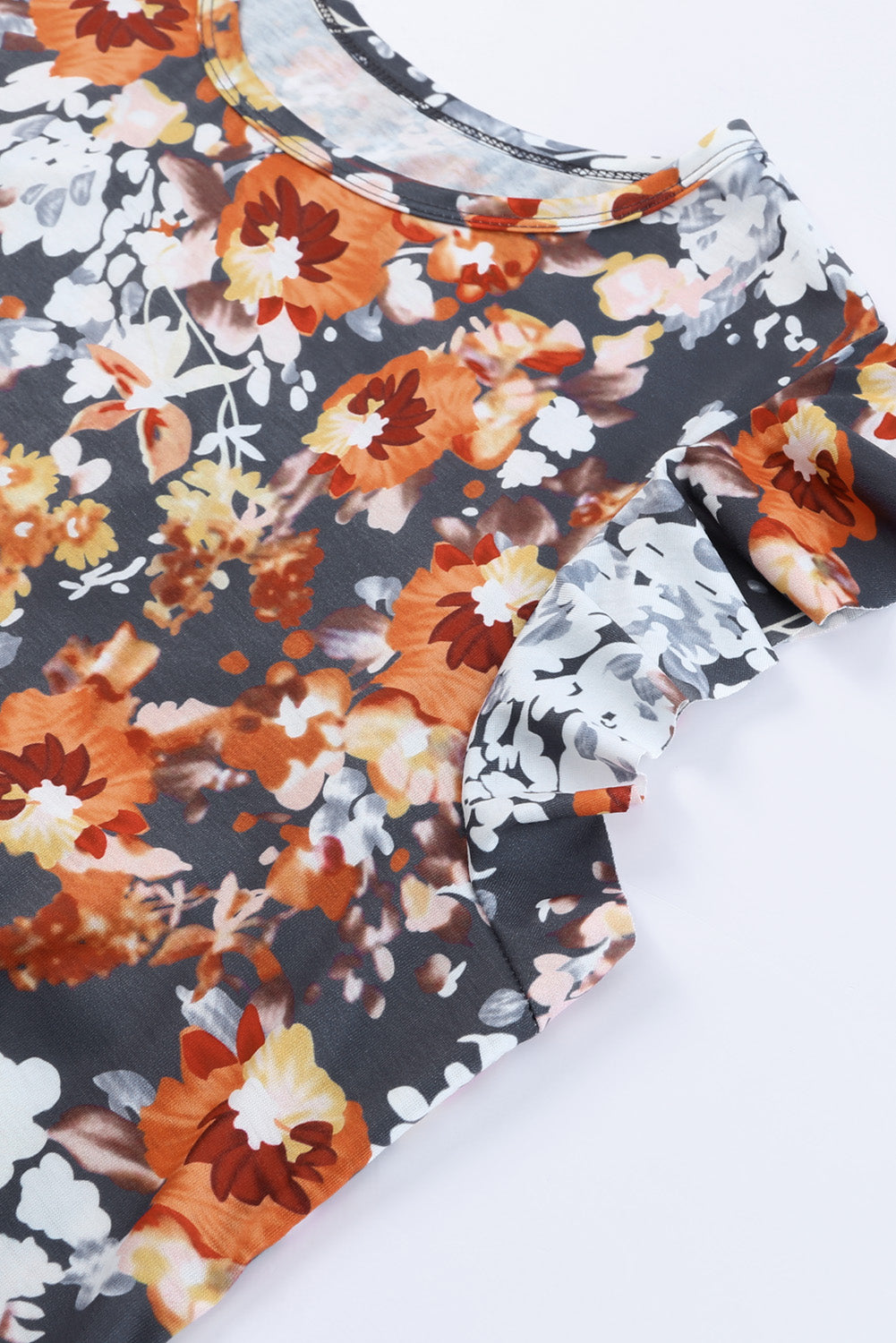 Women's Top with Flutter Sleeve Plus Vintage Floral-Print